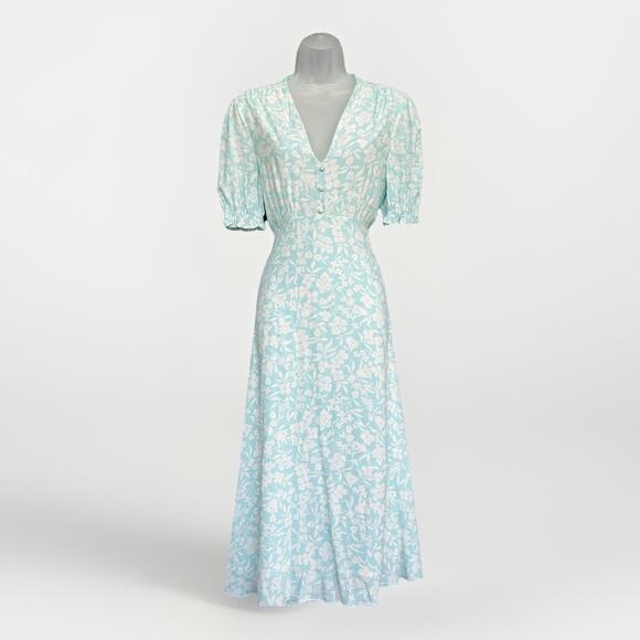 Hobbs London Dresses & Skirts - Hobbs London Helen Dress Size 6 (UK 10) Floral Midi Blue Ivory V-Neck Regency